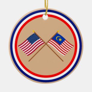 Amerikaanse en Maleisische kruisvlaggen Keramisch Ornament