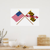 Amerikaanse en Maryland Crossed Flags Poster (Keuken)