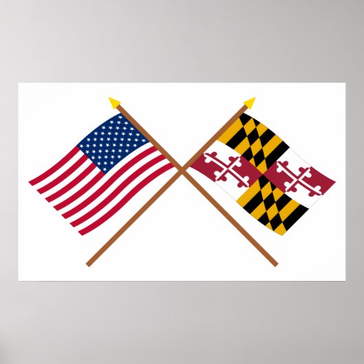 Amerikaanse en Maryland Crossed Flags Poster (Voorkant)