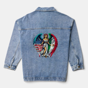 Amerikaanse en Mexicaanse vlag engel vrouw patriot Denim Jacket