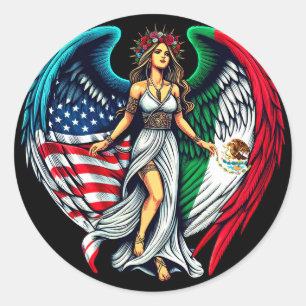 Amerikaanse en Mexicaanse vlag engel vrouw patriot Ronde Sticker