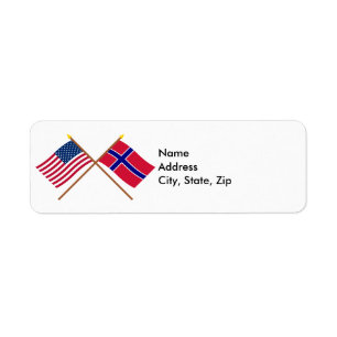 Amerikaanse en Noorse gekruiste vlaggen Etiket