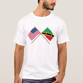 Amerikaanse en Saint Kitts en Nevis Crossed Flags T-shirt