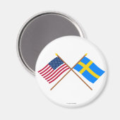 Amerikaanse en Zweedse gespleten vlaggen Magneet (Voorkant / Achterkant)