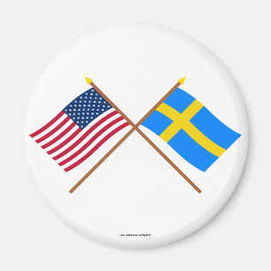 Amerikaanse en Zweedse gespleten vlaggen Magneet