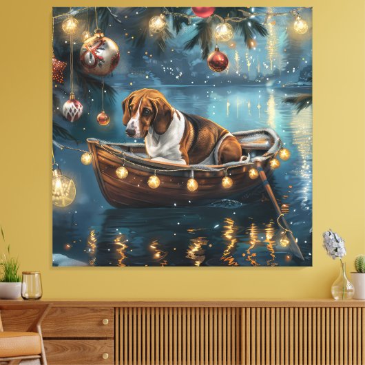 Amerikaanse Engelse Foxhound Christmas Feestelijke Canvas Afdruk (Insitu (Woonkamer))