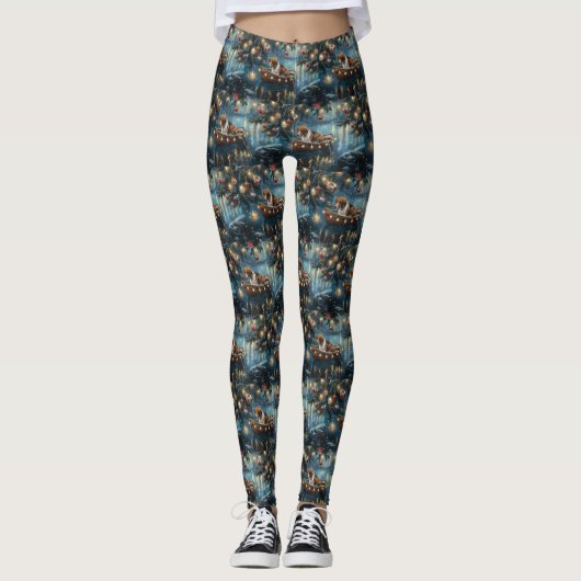 Amerikaanse Engelse Foxhound Christmas Feestelijke Leggings (Voorkant)