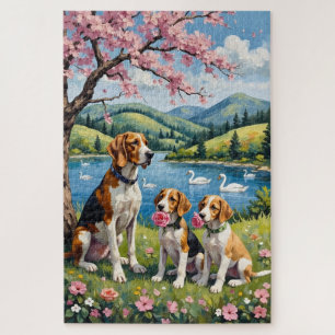 Amerikaanse Engelse Foxhound Familie Weide Kunst Legpuzzel