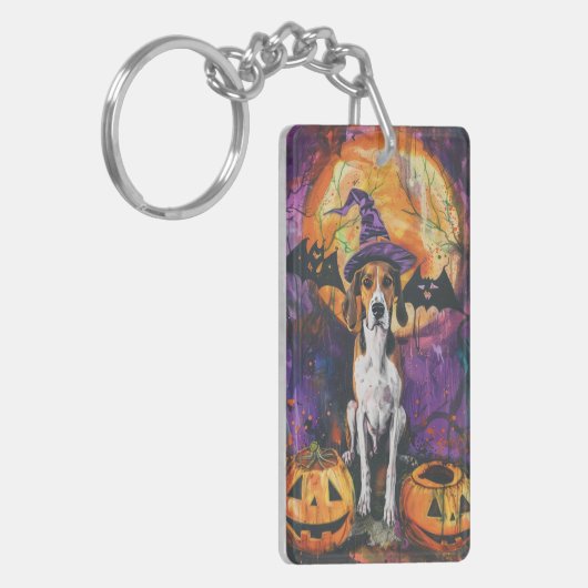 Amerikaanse Engelse Foxhound Halloween Pumpkin Sleutelhanger (Voorkant Links)