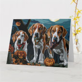 Amerikaanse Engelse Foxhound Halloween Spooky Kaart (Gele Bloem)