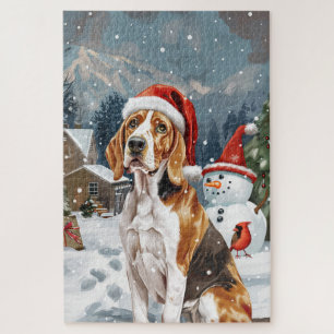 Amerikaanse Engelse Foxhound Hond Winter Kerstvreu Legpuzzel