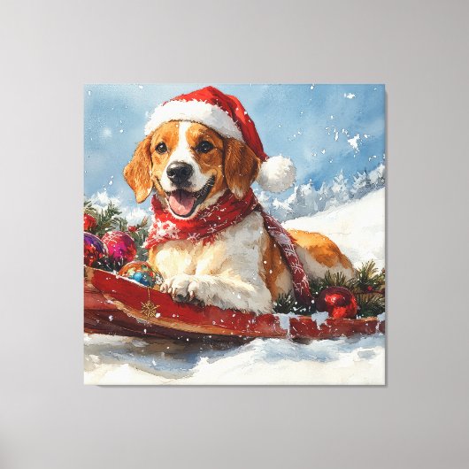 Amerikaanse Engelse Foxhound in Sledge Christmas Canvas Afdruk (Voorkant)