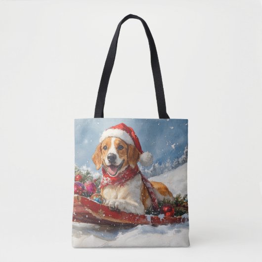 Amerikaanse Engelse Foxhound in Sledge Christmas Draagtas (Voorkant)