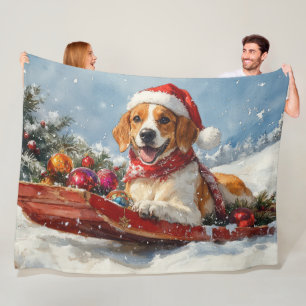 Amerikaanse Engelse Foxhound in Sledge Christmas Fleece Deken