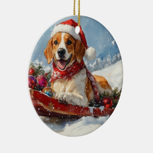 Amerikaanse Engelse Foxhound in Sledge Christmas Keramisch Ornament (Rechts)