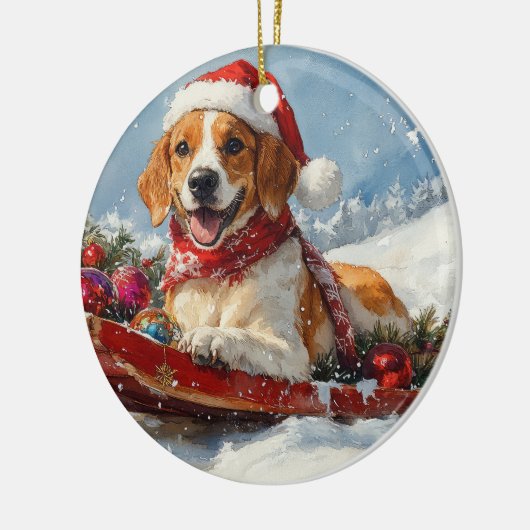 Amerikaanse Engelse Foxhound in Sledge Christmas Keramisch Ornament (Links)