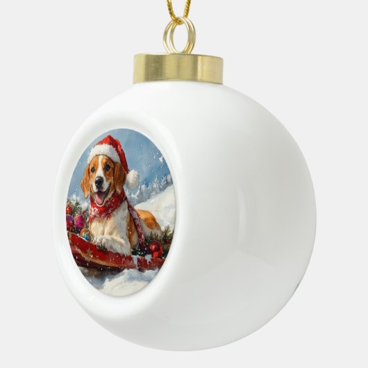 Amerikaanse Engelse Foxhound in Sledge Christmas Keramische Bal Ornament (Rechts)