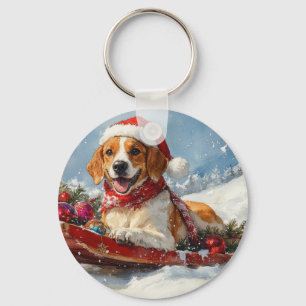 Amerikaanse Engelse Foxhound in Sledge Christmas Sleutelhanger