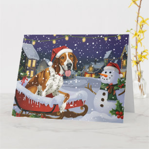 Amerikaanse Engelse Foxhound in Sleigh Snow Kerstm Kaart