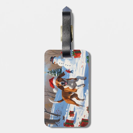 Amerikaanse Engelse Foxhound Kerstfeest Sneeuw Bagagelabel (Achterkant verticaal)