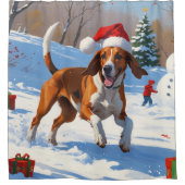 Amerikaanse Engelse Foxhound Kerstfeest Sneeuw Douchegordijn (Voorkant)