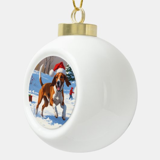 Amerikaanse Engelse Foxhound Kerstfeest Sneeuw Keramische Bal Ornament (Rechts)