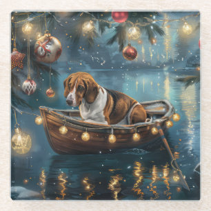 Amerikaanse Engelse Foxhound Kerstmis Festivale Re Glazen Onderzetter