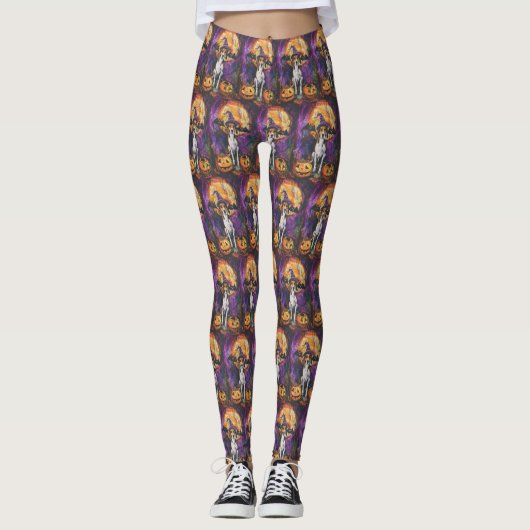 Amerikaanse Engelse vosshond Halloween Pompoen Leggings (Voorkant)