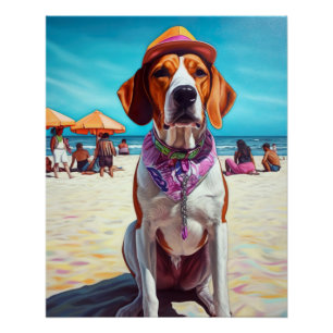 Amerikaanse Engelse vosshond op het strand, zomer Perfect Poster