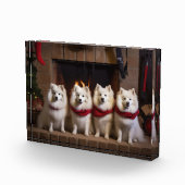 Amerikaanse Eskimo bij de open haard Kerstmis Fotoblokken (Rechts)