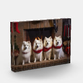 Amerikaanse Eskimo bij de open haard Kerstmis Fotoblokken (Links)