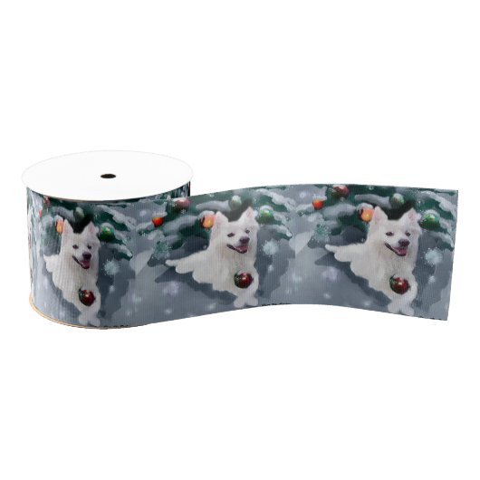 Amerikaanse Eskimo Dog Kerstmis Grosgrain Lint (Spoel)