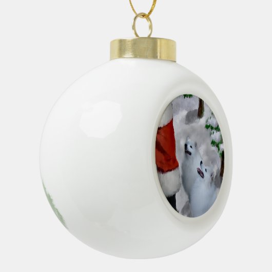 Amerikaanse Eskimo Dog Kerstmis Keramische Bal Ornament (Links)