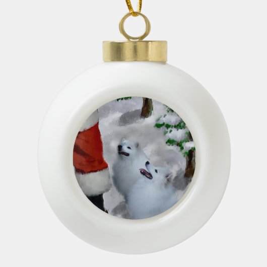 Amerikaanse Eskimo Dog Kerstmis Keramische Bal Ornament (Voorkant)