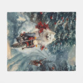 Amerikaanse Eskimo Dog Riding Motorfiets Kerstmis Fleece Deken (Voorkant (Horizontaal))