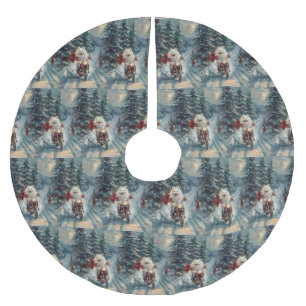 Amerikaanse Eskimo Dog Riding Motorfiets Kerstmis Kerstboom Rok