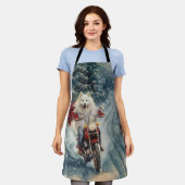 Amerikaanse Eskimo Dog Riding Motorfiets Kerstmis Schort (Gedragen)