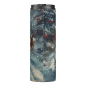 Amerikaanse Eskimo Dog Riding Motorfiets Kerstmis Thermosbeker (Achterkant)