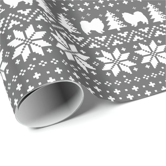 Amerikaanse Eskimo Dog Silhouettes kerstmis Cadeaupapier (Rol Hoek)