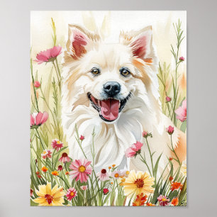 Amerikaanse Eskimo Dog Waterverf Wall Art Print