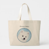Amerikaanse Eskimo Eskie Puppy Schilderen Schattig Grote Tote Bag (Achterkant)