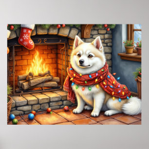 Amerikaanse Eskimo-haard met kerstverlichting Poster