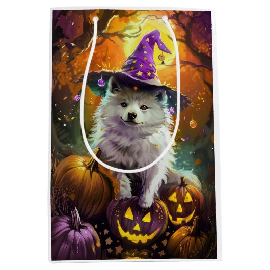 Amerikaanse Eskimo Halloween heks en pompoen Medium Cadeauzakje (Voorkant)