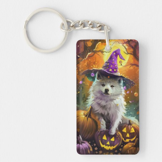Amerikaanse Eskimo Halloween heks en pompoen Sleutelhanger (Voorkant)