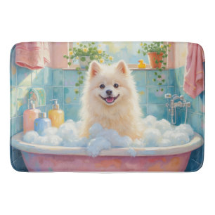 Amerikaanse Eskimo-hond badtijd Mooie badkamerdeco Badmat
