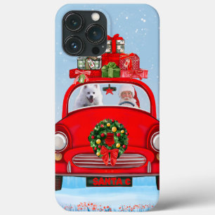 Amerikaanse Eskimo-hond in auto met kerstman iPhone 13 Pro Max Hoesje