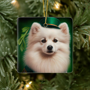 Amerikaanse Eskimo-hond in St. Patrick's Day Dress Keramisch Ornament