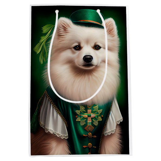 Amerikaanse Eskimo-hond in St. Patrick's Day Dress Medium Cadeauzakje (Voorkant)