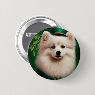 Amerikaanse Eskimo-hond in St. Patrick's Day Dress Ronde Button 5,7 Cm