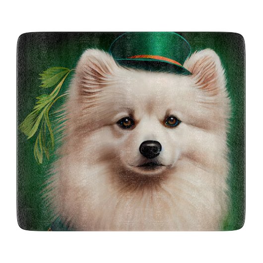 Amerikaanse Eskimo-hond in St. Patrick's Day Dress Snijplank (Voorkant)